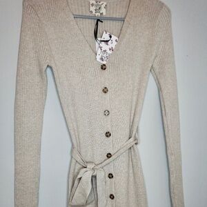 Heather Oatmeal Buttoned Down Sweater Dress